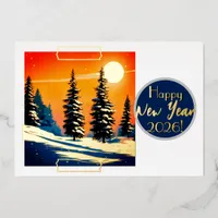 Fir trees in the snow - happy new year foil invitation