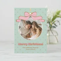 Family Photo Pinkmas Coquette Ornament Christmas Holiday Card