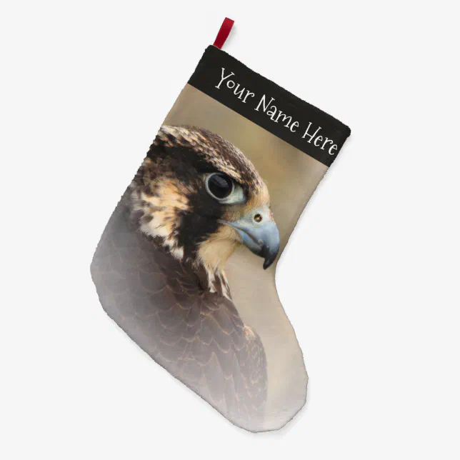 Stunning Vignetted Profile of a Peregrine Falcon Large Christmas Stocking