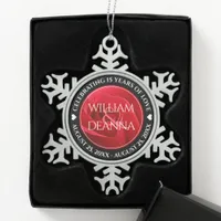 Elegant 15th 26th 36th Rose Wedding Anniversary Snowflake Pewter Christmas Ornament