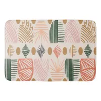 Caribbean Tribal Mudcloth: Boho Dark Green, Pink Bath Mat