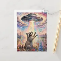 Cute Raccoon and the UFO Postcard