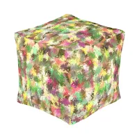 Paint Splatter Autumn Color Leaves Abstract Square Pouf