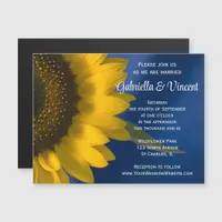 Yellow Sunflower on Blue Wedding Magnetic Invitation