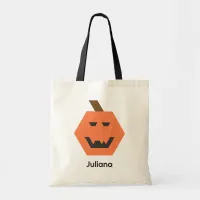 Creepy Jack-o-Lantern Black Name Trick-or-Treat Tote Bag