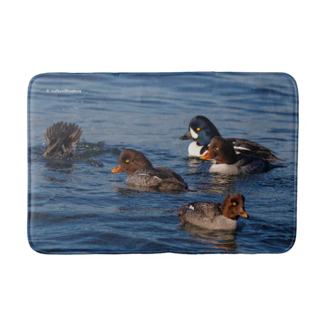 A Flock of Entertaining Barrow's Goldeneyes Bathroom Mat