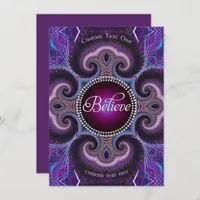 Believe : Inspire : Purple Fractals Cross Circle Enclosure Card