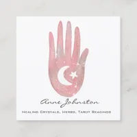 Watercolor Palm With Moon and Stars Square Business Card