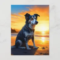 Cute Dog on Beach at Sunset | Saying Hello Postcard