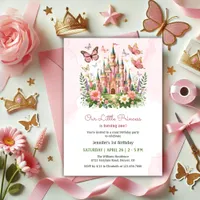 Pink Whimsical Castle Little Princess 1st Birthday Invitation