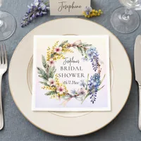 Pastel Watercolor Floral Wreath Bridal Shower Napkins