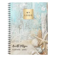 Beach blue sand starfish shell business logo notebook