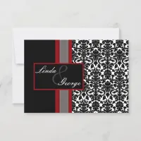 Red White Black Damask Wedding Invitations