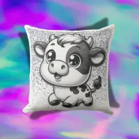 Silver Glitter on White with a Cow | Outdoor Pillow