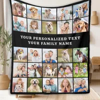 Simple Photo Collage Personalized 25 Picture Black Fleece Blanket
