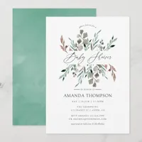 Watercolor Rustic Greenery Winter Baby Shower Invitation
