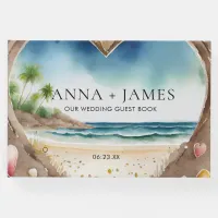 Watercolor Beach Ocean Summer Destination Wedding  Guest Book