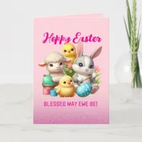 Hoppy Easter Cute Bunny Chicks Lamb Painting Eggs Holiday Card