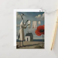 Surreal Funny Bird Hanging Laundry Postcard