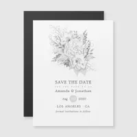 White & Silver Vintage Roses Wedding Save the Date Magnetic Invitation