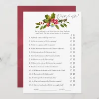 Floral Holly Christmas Bridal Shower Game Invitation