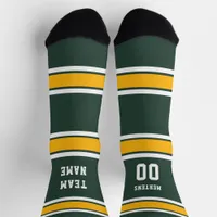 Green Gold White Sports Jersey Team Name Unisex Socks