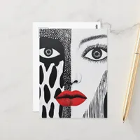 Abstract Face Black White Red Postcard