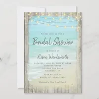 Rustic Wood Beach String Lights Bridal Shower Invitation