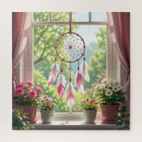 Pretty Pink Dreamcatcher and Plants Window Sill Jigsaw Puzzle
