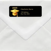 Graduation 2025 black gold cap return address  label