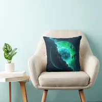 Emerald Lunar Core Cracking Open DALL-E AI Art Throw Pillow