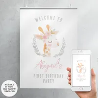 Watercolor Giraffe Safari Zoo First Birthday Party Poster