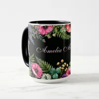 Watercolor Wildflower Black with Custom Name Mug