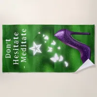 Purple Glitter High Heel Shoe on Green | Beach Towel