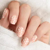 Peach and White Heart Minx Nail Art