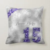 Silver Brocade Fifteenth Birthday Purple ID382 Throw Pillow