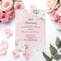 Pink diamonds florals 60th wedding anniversary invitation