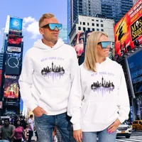 New York City Skyline Ladies White And Purple Hoodie