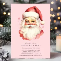 Pink Vintage Retro Santa Claus Christmas Party Invitation