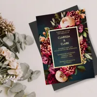 Dark Moody Bold Floral Marsala Wedding  Foil Invit Foil Invitation