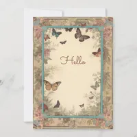 Vintage Style Flowers Butterflies Hello Flat