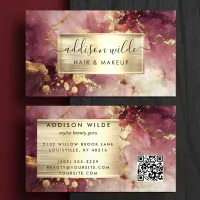 Elegant Maroon And Gold Watercolor Marble Business Card