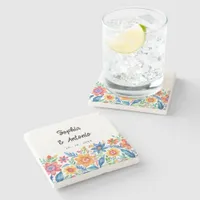 Colorful Mexican Floral Fiesta Wedding Stone Coaster