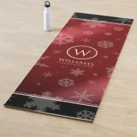 Festive Red Foil Snowflakes Monogram Name Yoga Mat