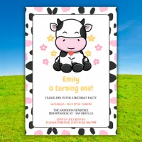 Cute Cow Print Pink & Black Girly Birthday Party Invitation