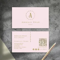 Elegant Girly Blush Pink Glitter Gold Monogram Business Card