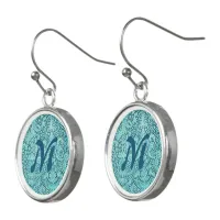 Monogram Brussels Lace Sea Blue Pattern Vintage Earrings