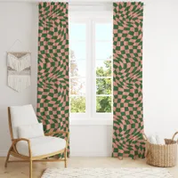 Retro Pink Green Optical Illusion Wavy Checkered Blackout Curtains