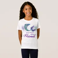 Cute Purple Green Modern Glitter Mermaid Birthday T-Shirt