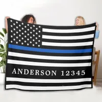 Police  Officer Personalized Thin Blue Line Fleece Blanket